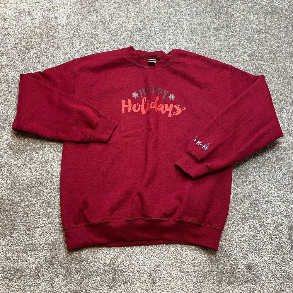 Gildan Heavy Blend Sweatshirt Adult Medium Dark Red Happy Holidays Pullover Crew